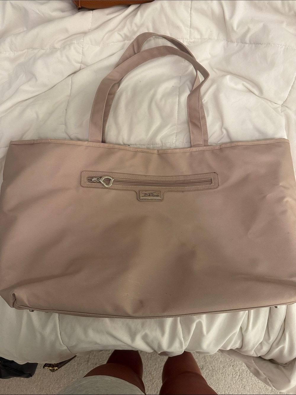 Light Pink Tote Bag with Front Zip Pocket - Unknown Brand